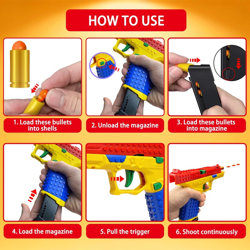 Building Block Toy Gun, Automatic Shell Ejecting Gun Soft Bullet