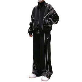 D.IIZOO E1230C Men's Zip-up Blouson Jersey Top and Bottom Set, Set of 2, Sportswear, Street, Korean, Pampering, Casual, Loose, Large Size, Black