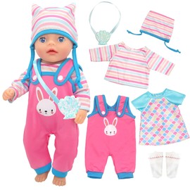 Clothing Outfits for 12-14 Inch Baby Dolls, 6 Bunny Baby Dolls Clothes with Hat Socks Dress and Shell Bag for 30-35 cm Doll Clothes, Baby Doll Clothes Girls Birthday Gift