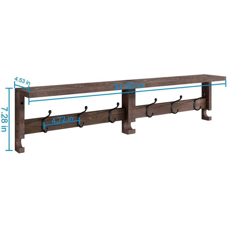 VERTORGAN Coat Hooks, Wood Rack Wall-Mounted, 31.5 Inch Entryway Shelf