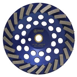 DiamaPro Systems DT-CW-7-24SEG-NT Non Threaded 7 Inch 24 Segment Turbo Concrete Grinding Cup Wheel for Grinding, Leveling, & Removing Glue/Coating