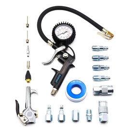 YOTOO Heavy Duty Air Compressor Accessory Kit 18-Piece, 1/4" NPT Air Tool Kit with 100 PSI Tire Inflator Gauge, Heavy Duty Air Blow Gun and Air Hose Fittings