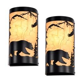 Sunnyin Black Wall Sconces Set of Two,Bear Metal Yellow Parchment Rustic Wall Sconces,Farmhouse Hallway Wall Light Fixtures,Industrial Indoor Wall Lamps for Living Room,Bedroom(Hardwired Only)
