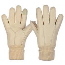 Harssidanzar Touchscreen Shearling Gloves,Women Warm Winter Leather Shearling Sheepskin Touchscreen Texting Gloves KL033US,Beige,Szie XL