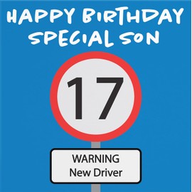 Hunts England - Funny Son 17th Birthday Card - Happy Birthday - Special Son - Warning New Driver - Road Sign Collection - Brown Envelope