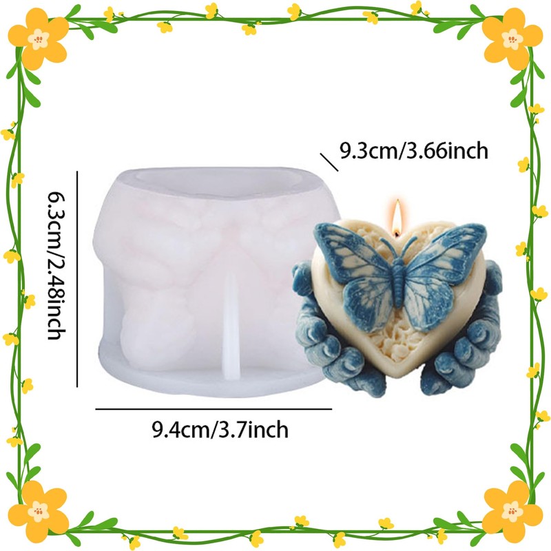 MUAECH 2 Designs Hands Holding Heart Silicone Mold with Butterfly