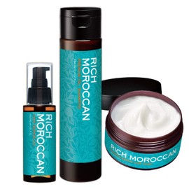 Rich Moroccan Set of 3 [Shampoo 10.1 fl oz (300 ml) + Hair Mask 7.1 oz (200 g) + Hair Repair Oil 2.7 fl oz (80 ml) ] Argan Oil (Made in Japan) Hair Pack Salon Moist