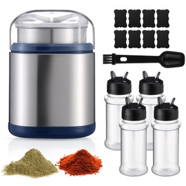 Wovnet 7 Pcs Electric Herb Grinder Kit, 200w Spice Grinder with 4 Pcs 3oz Spice Shakers, Cleaning Brush Label Sheet for Flower Buds Dry Spices Herbs Salts