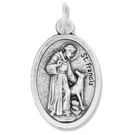 Caritas et Fides St. Francis Bless and Protect My Pet Medal Charm - 1" Medal Pendant Silver Oxidized St. Francis for Necklace, Medals for Jewelry Catholic, Made in Italy