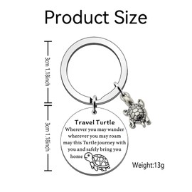 FNSIGHD Travel Turtle Keyring,Good Luck Turtle Keyring,Cute Turtle Keychain Travel Gifts for Women,Travel Safely Stainless Steel Travel Turtle,for Women Family Friends Graduation Gift