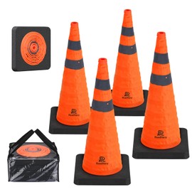 RoadHero 28 Inch Collapsible Traffic Safety Cones with Black Weighted Base, Construction Orange Cones with Reflective Collars for Road Safety, Driving Training, Parking Lots, 4 Pack