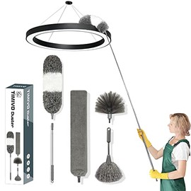 TIMIVO Cobweb Duster with Extension Pole 30 to 100 Inches (Stainless Steel),Microfiber Duster for Cleaning, Bendable Washable, Used to Clean Ceiling Fan, High Ceiling, Blinds（5PACK）