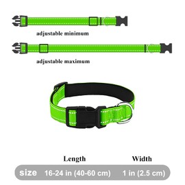 Reflective Dog Collar Nylon Collar Adjustable Pet Collar with Quick Release Buckle Soft Neoprene Padded for Small Medium Dog Pet (Green)