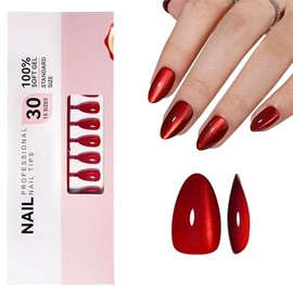 Virellay 30 Stück Press On Nails Set Aufdrücknägel - Rot Cat Eye Falsche Nägel