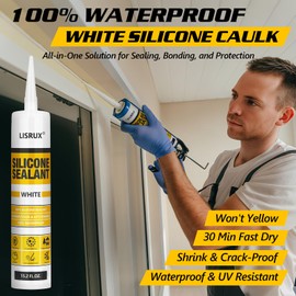 LISRUX Advanced Silicone Caulk for Window & Door, White, 15.2 fl oz Cartridge, 12 Pack - 100% Waterproof Silicone Sealant Indoor Outdoor Caulking, UV Resistant, Stronger Adhesion, Shrink & Crack Proof