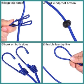 Portable Clothesline with 12 Clothespins, Windproof Travel Clothesline Stretchy Retractable Elastic Laundry Clothes Line for Indoor Laundry Drying line,Outdoor Camping Accessories (Blue)