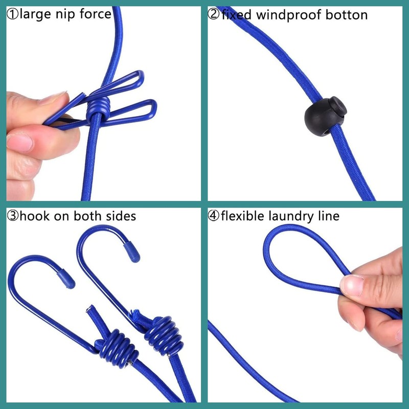 Portable Clothesline with 12 Clothespins, Windproof Travel Clothesline Stretchy Retractable