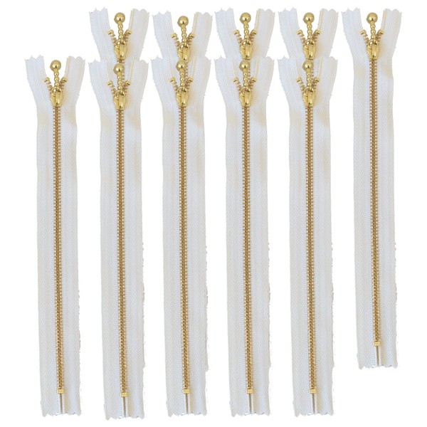 YKK Zipper with Beads, Gold, 7.9 inches (20 cm), 10