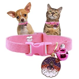 Tiny Dog Collar with Bell, Pretty Hot Pink Cat Collars with Bells Girl Puppy Collar for XXS XS Little Pet Dogs Female Kitten Animal, XXS