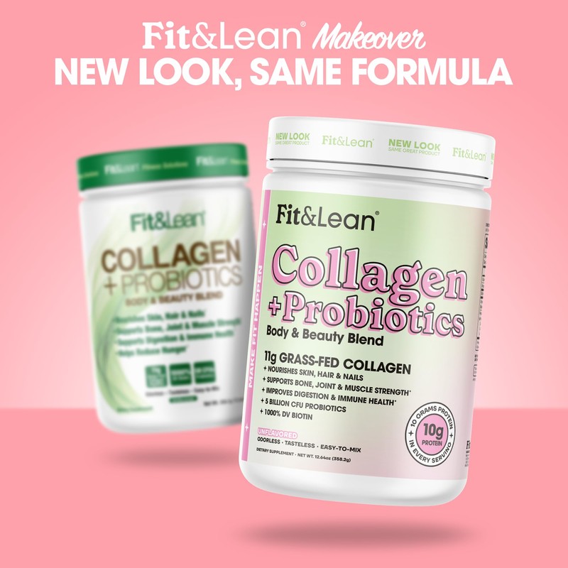 Fit & Lean Collagen + Probiotics- Grass-fed Collagen Peptide Powder,