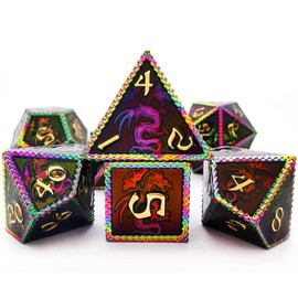 HAOMEJA Metal Dice DND Dragon Set 7 Role Playing Dice D&D Solid Dice Apply to Dungeons and Dragons Colorful Black…