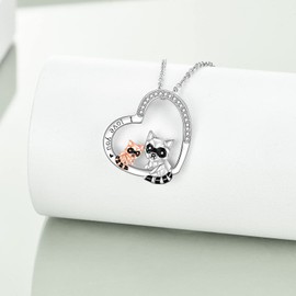 HBLICY Raccoon Necklace 925 Sterling Silver Double Raccoon Necklaces Animal Jewelry Gifts for Women Mother Mom