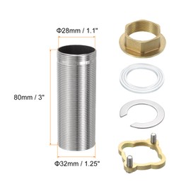 uxcell Faucet Mount Extension Shank 3"x 1.25" Stainless Steel Pipe Faucet Extension Nipple Locknut Kit Extension Threaded Longer Fixed High Foot with Nut and Gasket Faucet Fittings