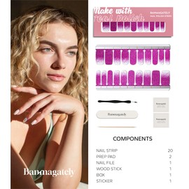 banmagately Nail Polish Strips, 20Pcs Salon Quality Gel Nail Stickers, Easy Long Lasting Wraps for Short Nails no UV Light Needed (Glitter Deep Purple)