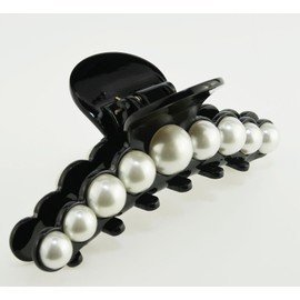 KOEIDO Beauty Hair Claw Large 4.3 inches (110 mm) Hair Clip, Pearls, Plant-derived Plastic, Acetate Resin, Black
