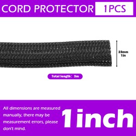 Swpeet 1 Inch 10 ft Black Red PET Expandable Braided Cable Sleeve, Cord Protector Wire Loom Hoses Cable Sleeve Wire Sleeve for Audio Video and Other Home Device Cable Automotive Wire