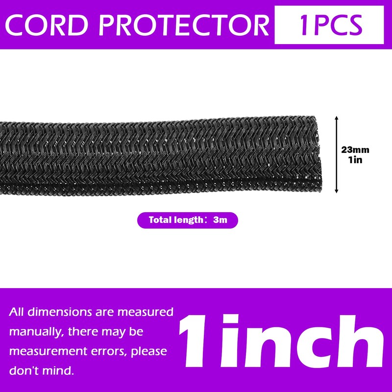 Swpeet 1 Inch 10 ft Black Red PET Expandable Braided