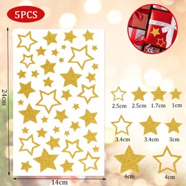 Coicok 12 Bögen Aufkleber Glitzer Weihnachten Sterne Selbstklebend Weihnachten Sticker Weihnachten Scrapbooking Adventskalender Filler Advent Tannenbaum Gold Glitzer