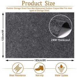 2MM Thickened Outdoor Storage Shed Floor Mat Waterproof, 6 x 4 FT Washable Garden Shed Flooring Pad, Soft Furniture Patio Floor Covering Carport dust proofing Oil Mat-Tool Shed Not Include