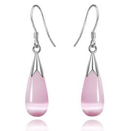 Natural Opal Earrings, Teardrop Earrings for Women Cat's Eye Stone Silver Earrings Drop Dangle Earrings for Women Teen Girls (Purple)