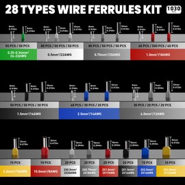 PEBA Ferrule Crimping Tool Kit, 28 Sizes Tinned Copper Terminals Ferrule with Twin Wire Ferrules, AWG 28-7 Self-Adjusting Ratchet Wire Crimper, Square Crimping Pliers for Electrical Wiring