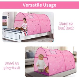 Alvantor® Starlight Bed Canopy Dream Kids Play Tents Playhouse Privacy Space Twin Sleeping Indoor Stars Boys Girls Toddlers Pop Up Portable Frame Curtains Pink, Patent Pending
