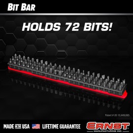 Ernst Manufacturing 72 Tool Magnetic Bit Bar, 1/4" Hex Bit Organizer with Magnetic Base, Screwdriver Bit Tray - Red/Black