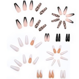 SWYSGS 48Pcs Künstliche Nägel Lange gefälschte Nägel Mode Luxus Design für Frauen und Mädchen (Leopard Print, Weiß mit Diamanten)