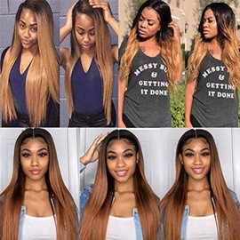 Weeybay 4x4 Straight Lace Front Wigs 1B/30 Black Root Light Brown Human Hair Wig 8A Glueless Baby Hair Ombre Brown Color for Women 28 Inch