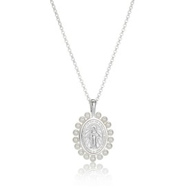 Molly Brown London Freshwater Pearl Miraculous Mary Communion Medal Necklace. Ideal for First Holy Communion Gifts for Girls, Christening, Flower Girl and Bridesmaids Gifts