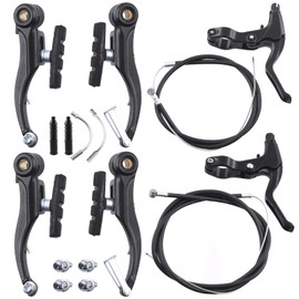 Keadic 10Pcs Bike Brakes Set Includes V-Brake Calipers, 22mm Aluminum Alloy Handlebar Brake Lever, Front & Rear Braking Line Cables for MTB Mountain Road Cycling