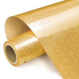Prime Vinyl Heat Transfer Vinyl, 12" x 8ft Gold Glitter HTV Vinyl for T-Shirt, Iron on Vinyl forfor Cricut,Silhouette Cameo, Easy to Cut & Weed with Heat Press DIY Craft Designs