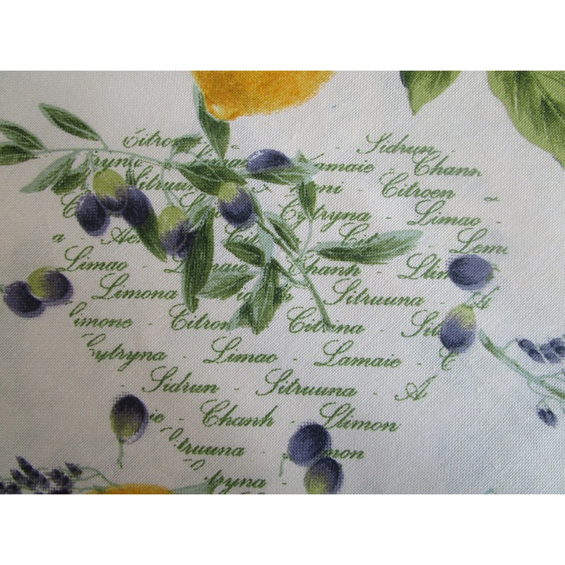 Rectangular tablecloth with lemon and olive motif, 100% cotton, size: