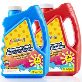 Yunaking Bubbles Solution Concentrated 64oz (Makes 5 Gallons), Non-Toxic Bubbles Refills for Bubble Machine, Gun, Wand, Mower, Giant Bubble Toys for Kids Parties Outdoor Easter Wedding(Red+Blue)