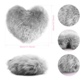 Foribyw Heart Shape Pillow Soft Fluffy Long Plush Love Throw Pillow Decorative Valentine Day Heart Cushion 45x40cm Comfortable Warm Cosy Back Cushion for Bedroom Sofa Couch Gift(grey)