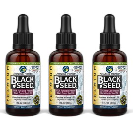 Amazing Herbs Amazing Herbs Premium Black Seed Oil - Gluten Free, Non GMO, Cold Pressed Nigella Sativa Aids in Digestive Health, Immune Support, Brain Function - 1 Fl Oz (Pack of 3)