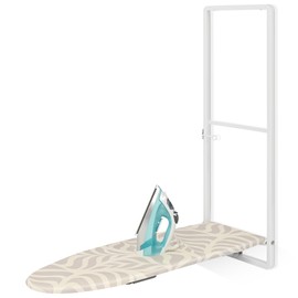 KINGBOARD Over Door Ironing Board, Hanging Ironing Board with Iron Holder, 36" X 12" Compact Fold Down Iron Board for Small Spaces, Removable Heat Resistant Cover, White