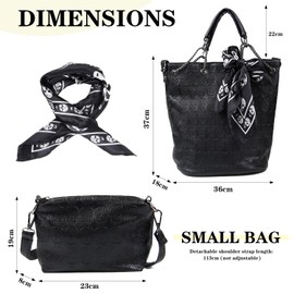 KUANG! Women Skull Print PU Leather Hobo bag Handbags 2 Sets Crossbody Bag with Scarves