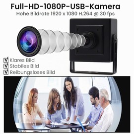 Svpro Min USB Camera 1920 x 1080 HD USB Webcam 180 Degree Fisheye Webcam 2MP with IMX323 Sensor Low Light Industrial USB Camera with Aluminium Housing H.264 Compression