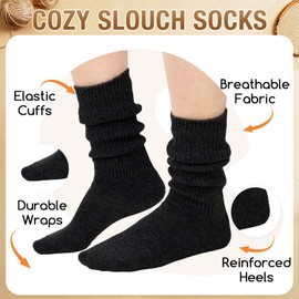 Slouched Socks for Girls Women - Black Tube Calf Chunky Scrunch Wool Socks 80s 90s